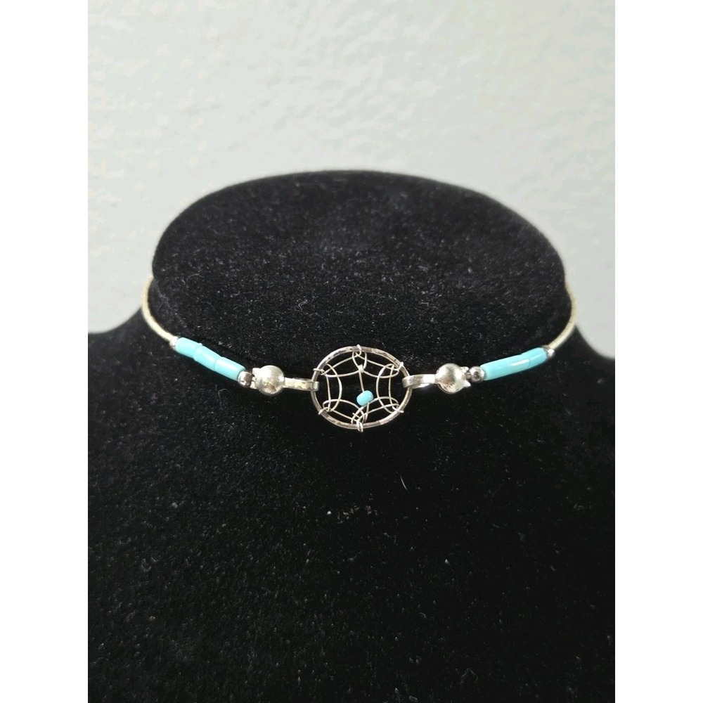 Southwestern Turquoise Dreamcatcher Liquid Silver Bracelet Barrel Closure - Picture 2 of 4